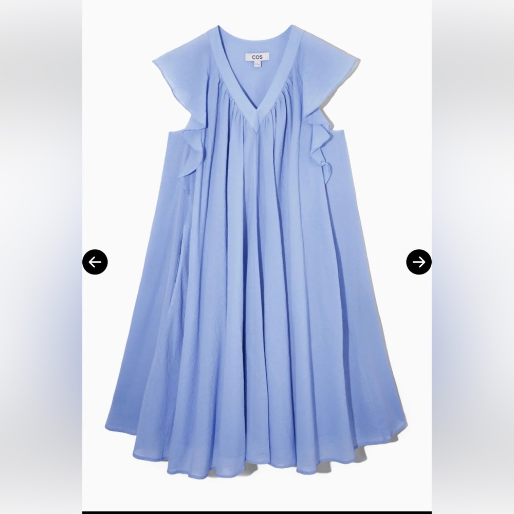 COS Ruffled Cap-Sleeve Dress - Blue - Picture 3 of 7